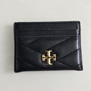 Tory Burch Quilted Black Card Holder with Gold Logo